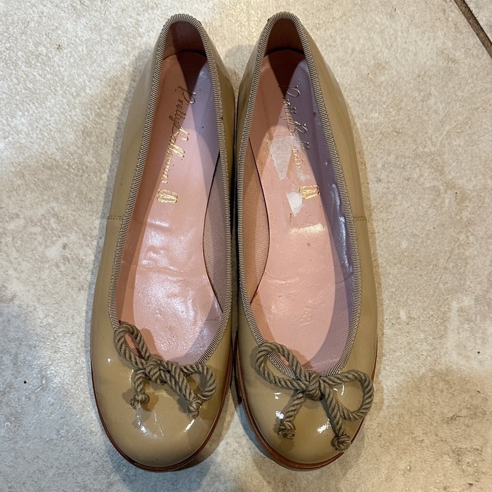 Pretty Ballerinas Rosario Tan Patent Leather Lug Sole Ballet Flat Shoe 38